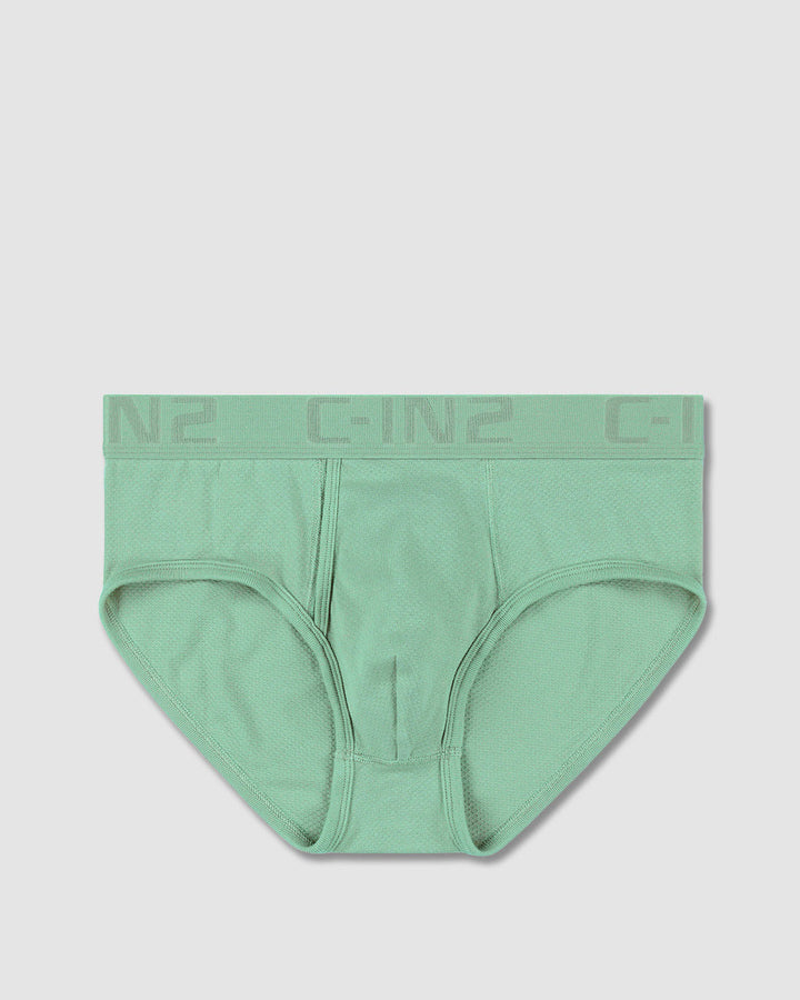 C-IN2 Flex Fly Front Brief in sage green – men's cotton-modal mesh brief with fly front