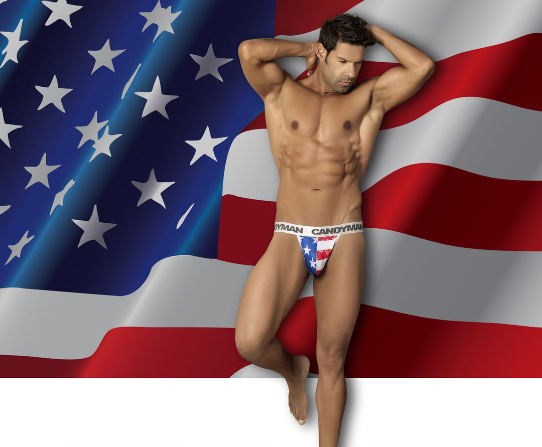 CandyMan men's 99154 Patriotic thong – multi-color USA print minimal coverage underwear