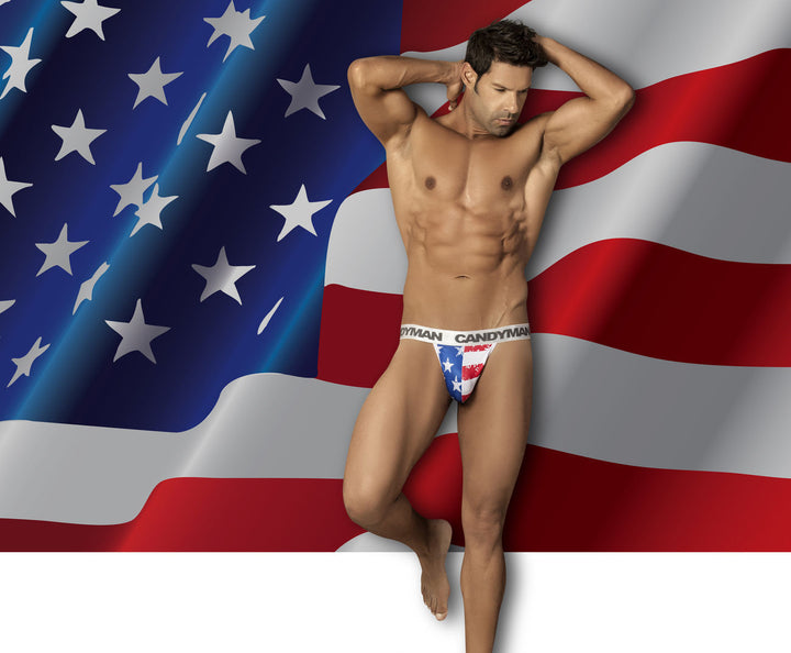 CandyMan men's 99154 Patriotic thong – multi-color USA print minimal coverage underwear