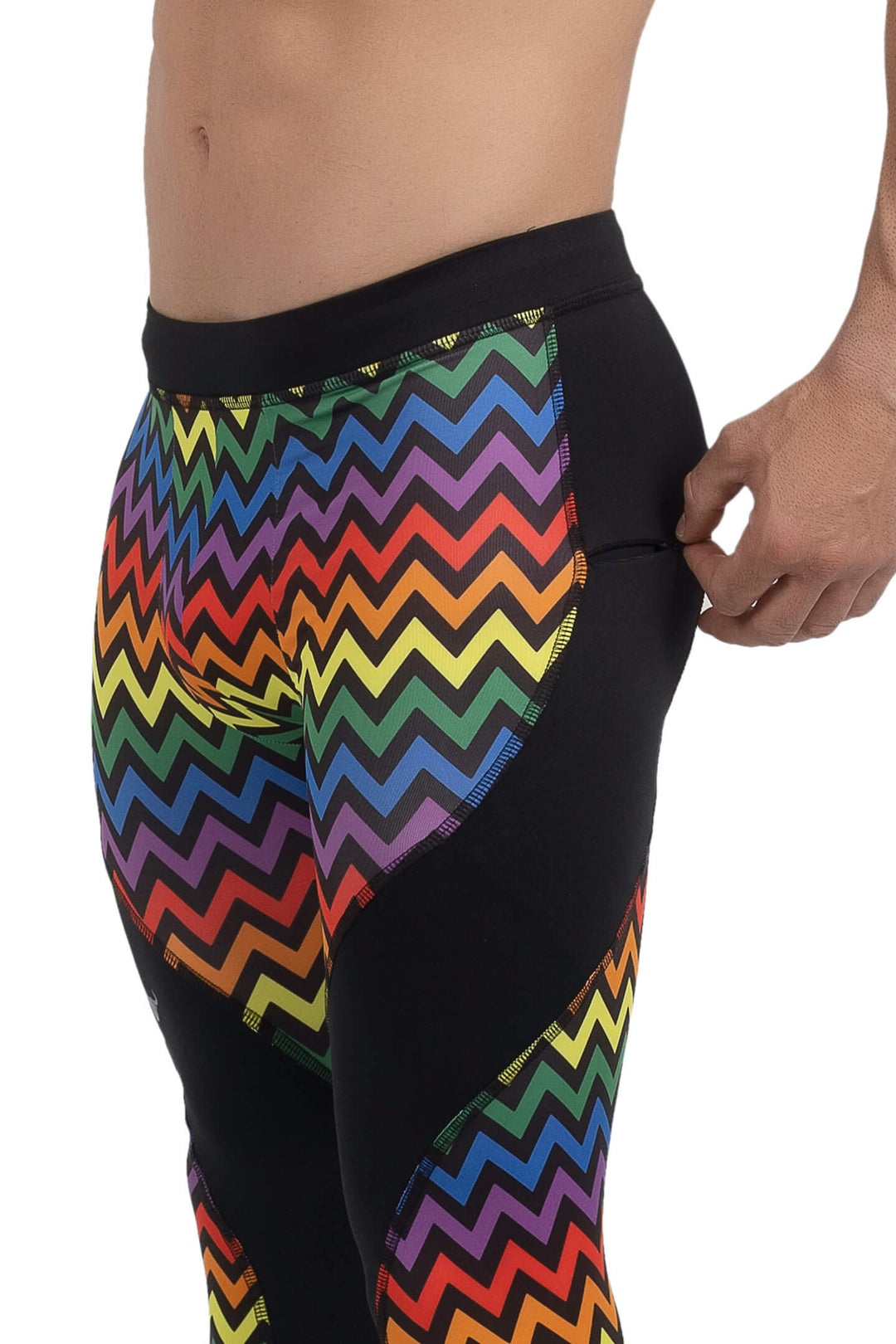 Matador Meggings "Pride Zigzag" Men’s Compression Tights – Vibrant Rainbow Pattern Performance Leggings for Gym, Festivals & Pride Events
