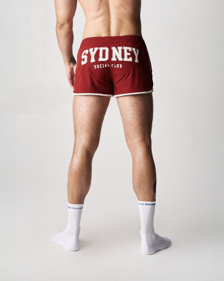 TEAMM8 SSC Legacy Scallop Short in maroon – contrast piping side split athletic short