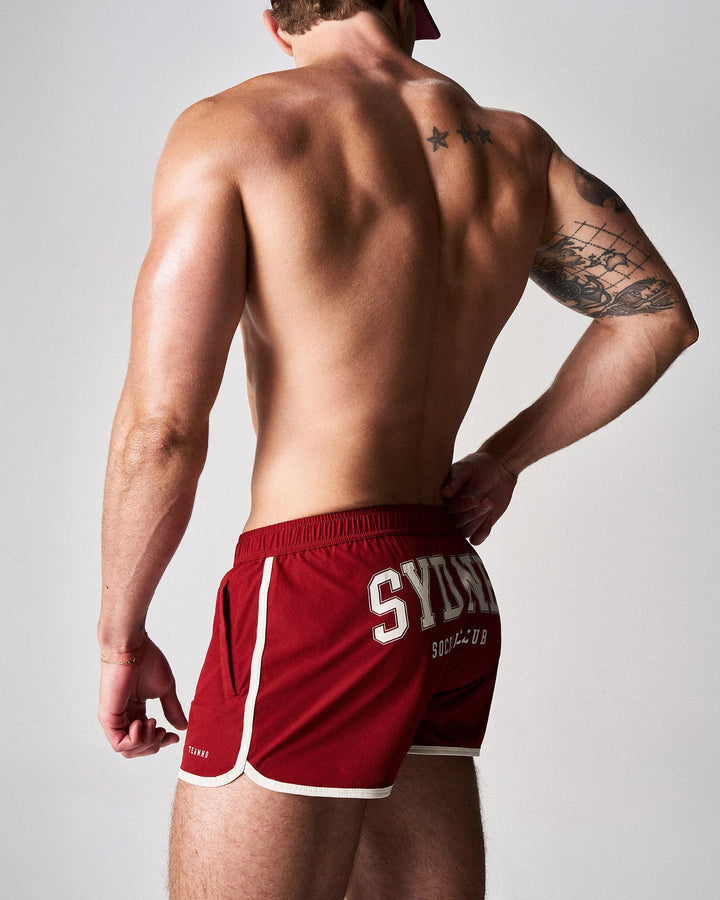 TEAMM8 SSC Legacy Scallop Short in maroon – contrast piping side split athletic short