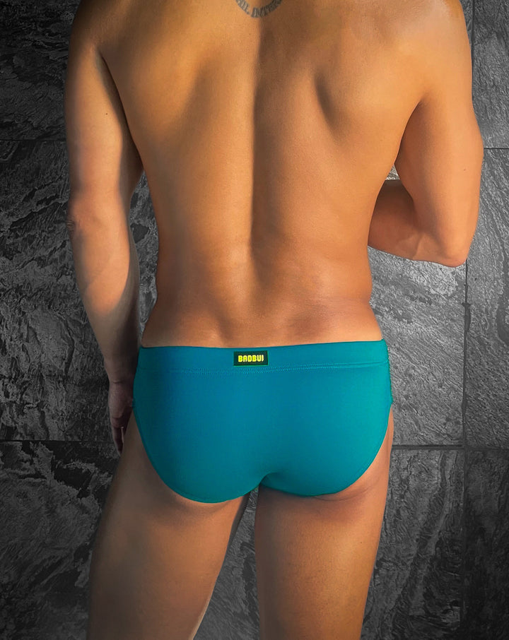 BADBUI Modern Classic Swim Brief in aqua blue – men's sporty quick-dry fitted swim brief