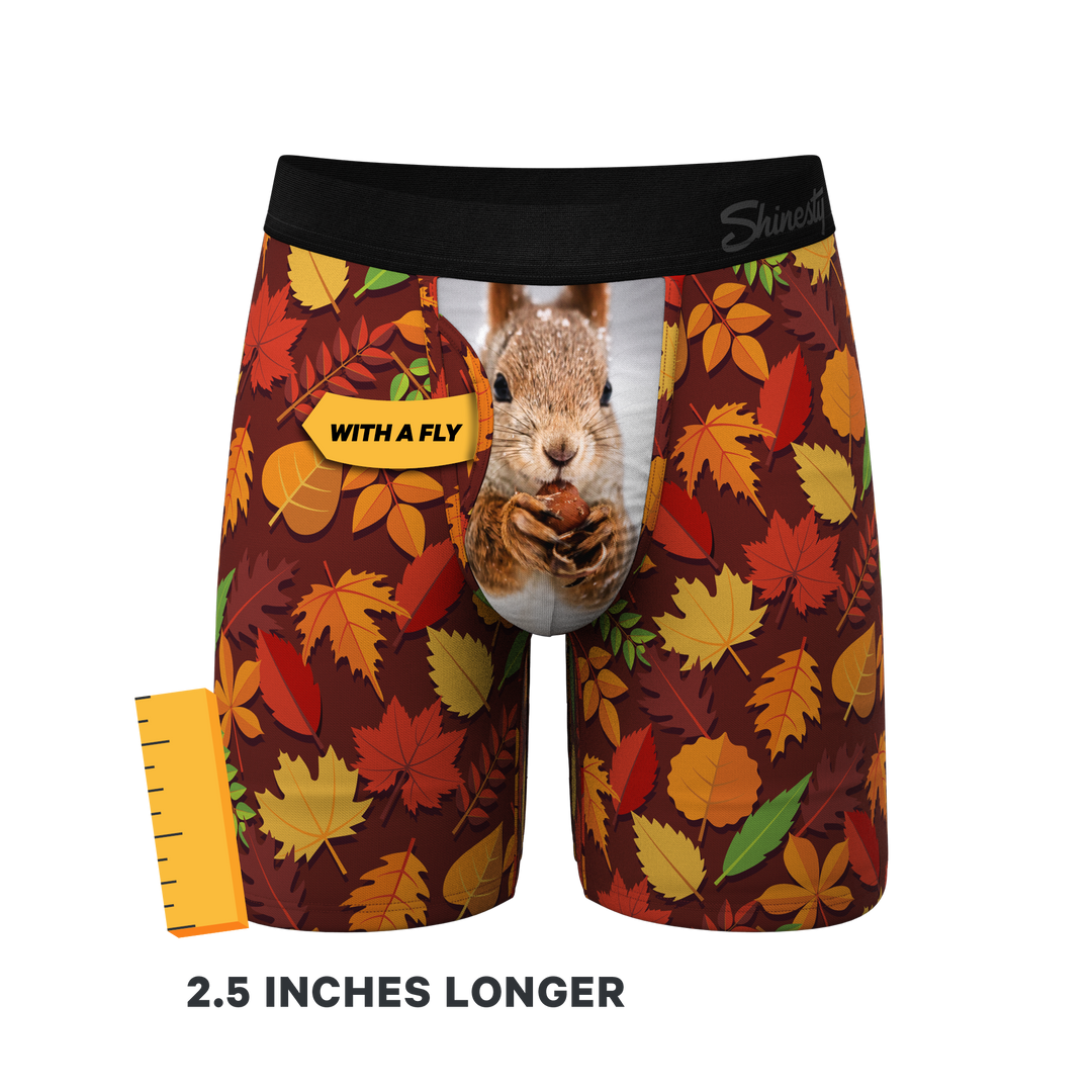 The Acorn Hoard: Men's Long Leg Boxer Briefs with Squirrel Print & Ball Hammock® Pouch and Fly