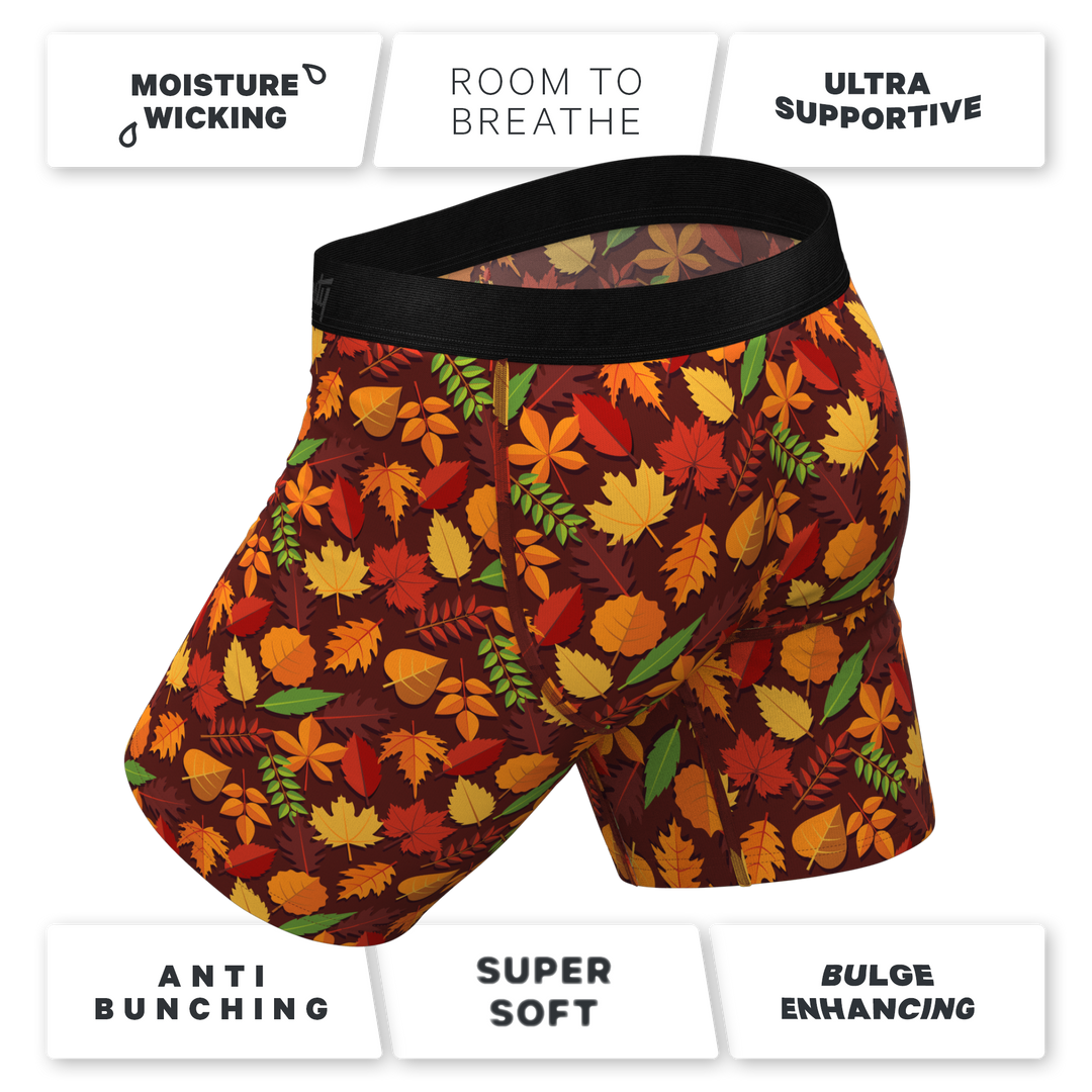 The Acorn Hoard: Men's Long Leg Boxer Briefs with Squirrel Print & Ball Hammock® Pouch and Fly