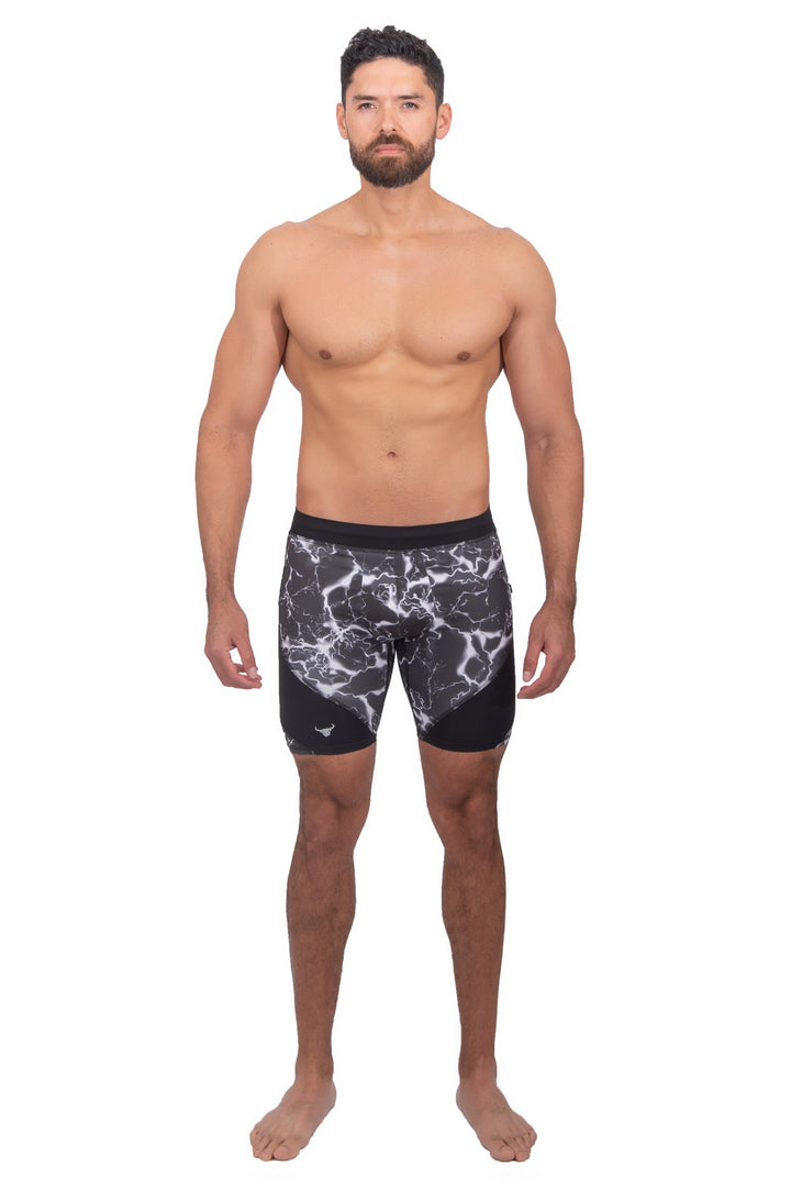 Matador Meggings Black Thunder men's compression shorts – lightning print squat-proof hybrid shorts