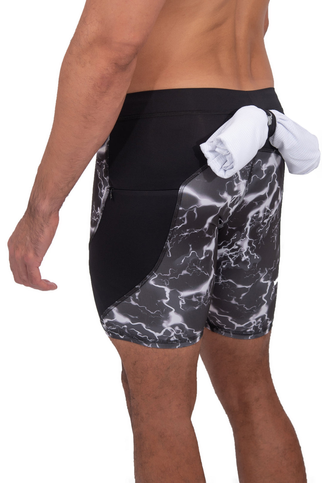 Matador Meggings Black Thunder men's compression shorts – lightning print squat-proof hybrid shorts