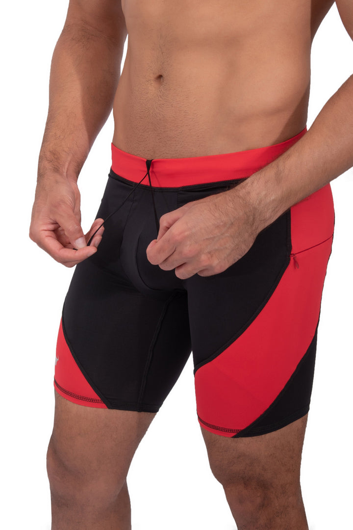 Matador Meggings Black/Red men's compression shorts – bold two-tone squat-proof hybrid shorts