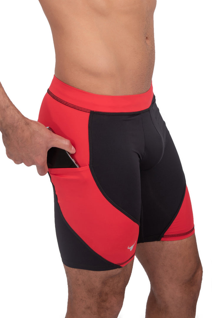 Matador Meggings Black/Red men's compression shorts – bold two-tone squat-proof hybrid shorts