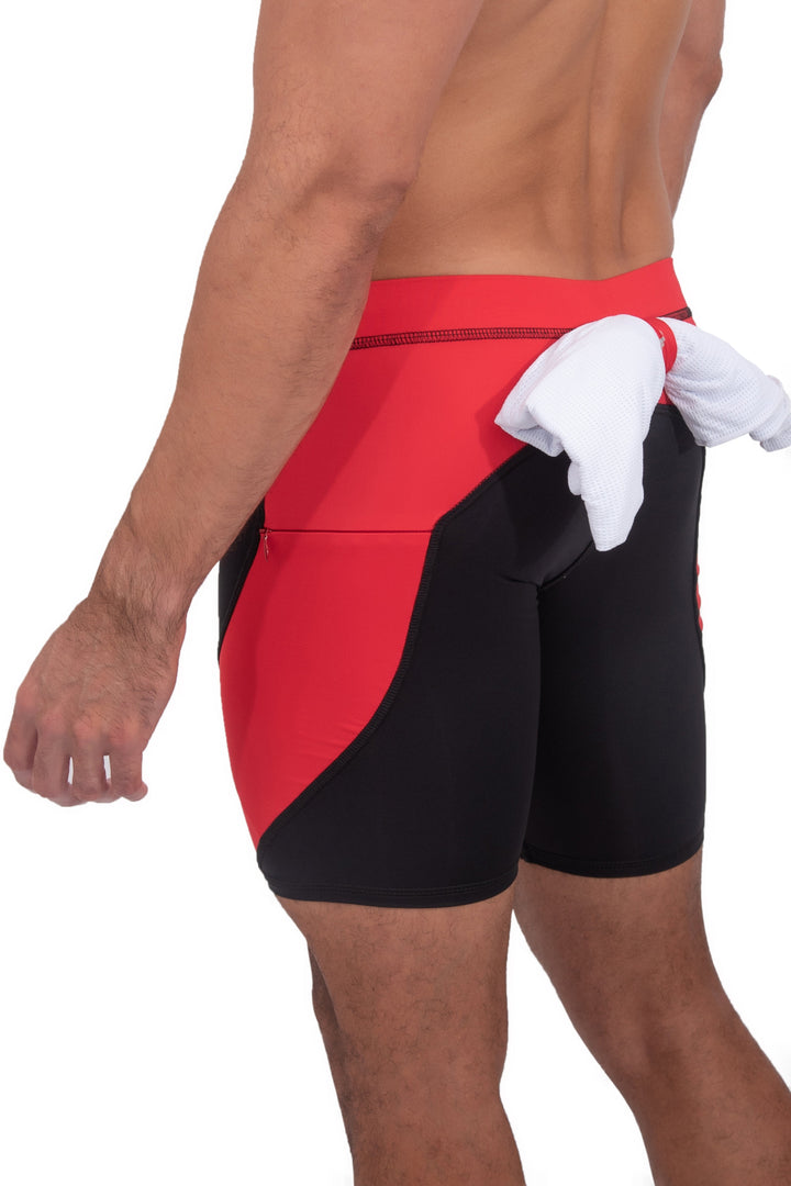 Matador Meggings Black/Red men's compression shorts – bold two-tone squat-proof hybrid shorts