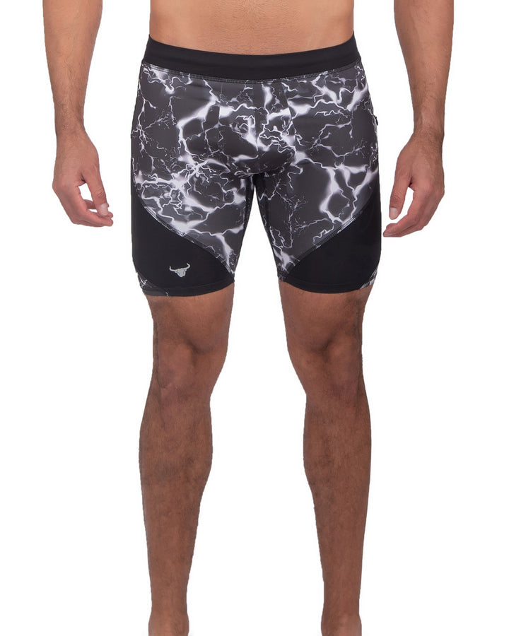 Matador Meggings Black Thunder men's compression shorts – lightning print squat-proof hybrid shorts