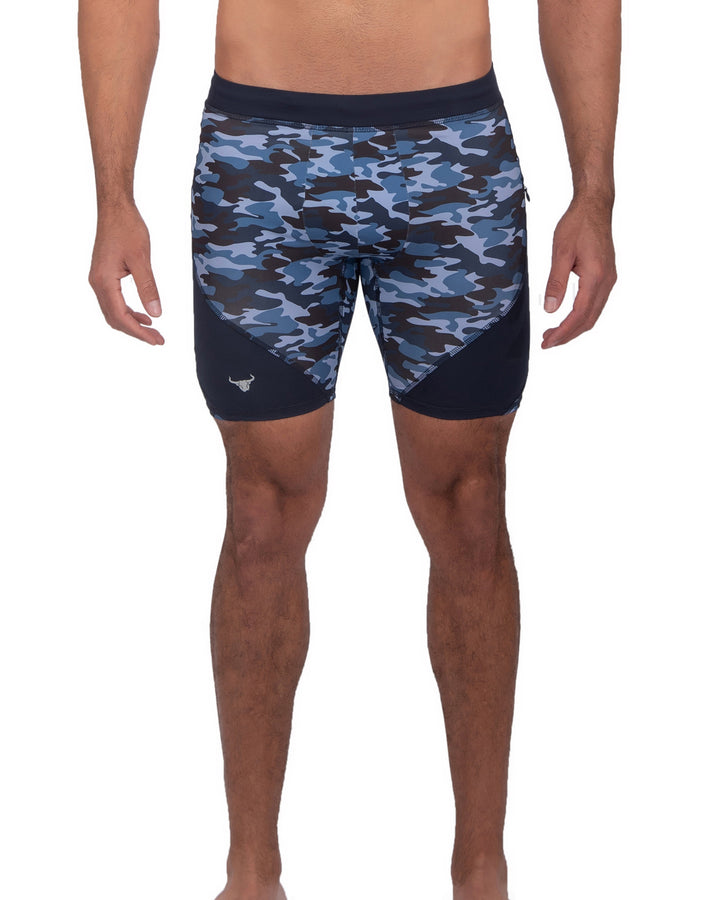 Matador Meggings Blue Camo men's compression shorts – electric blue camo squat-proof hybrid shorts