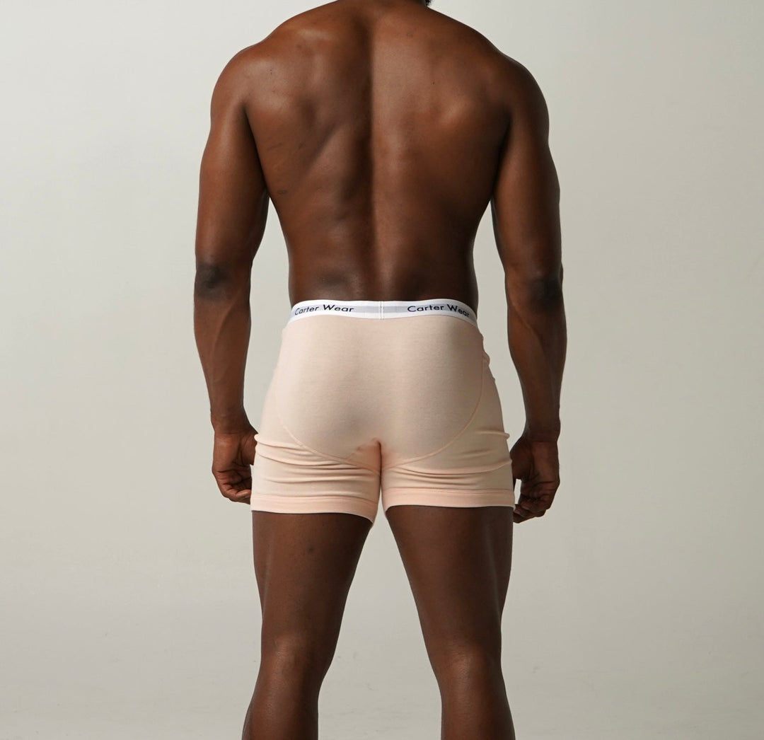 Carter Wear Men’s Apricot Ribbed Cotton Boxer Brief - Soft Support & Breathable Stretch Underwear