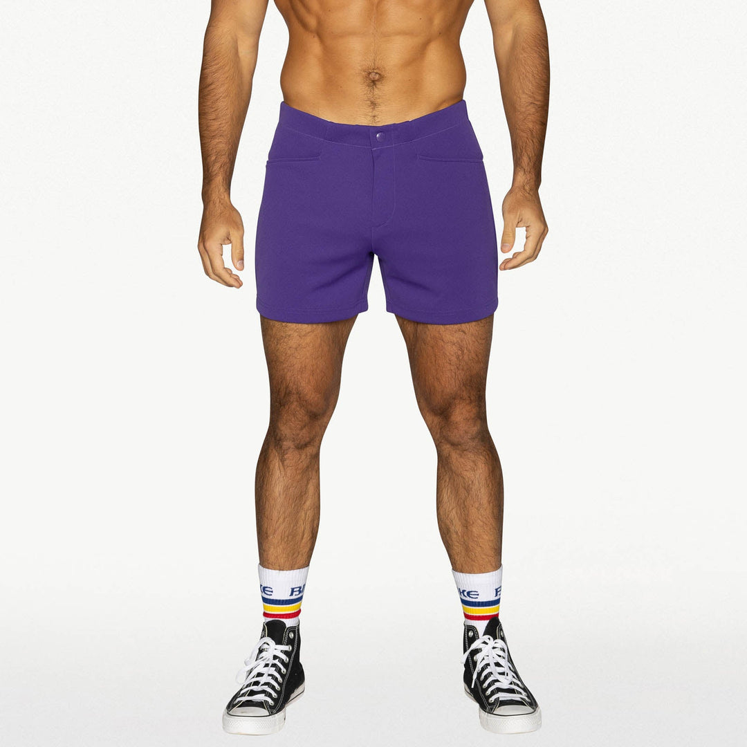 BIKE Athletic Coaches Short 5 inch in purple – snap-button retro athletic heritage short