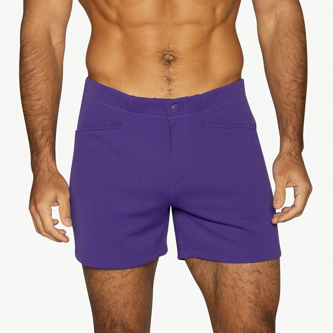 BIKE Athletic Coaches Short 5 inch in purple – snap-button retro athletic heritage short