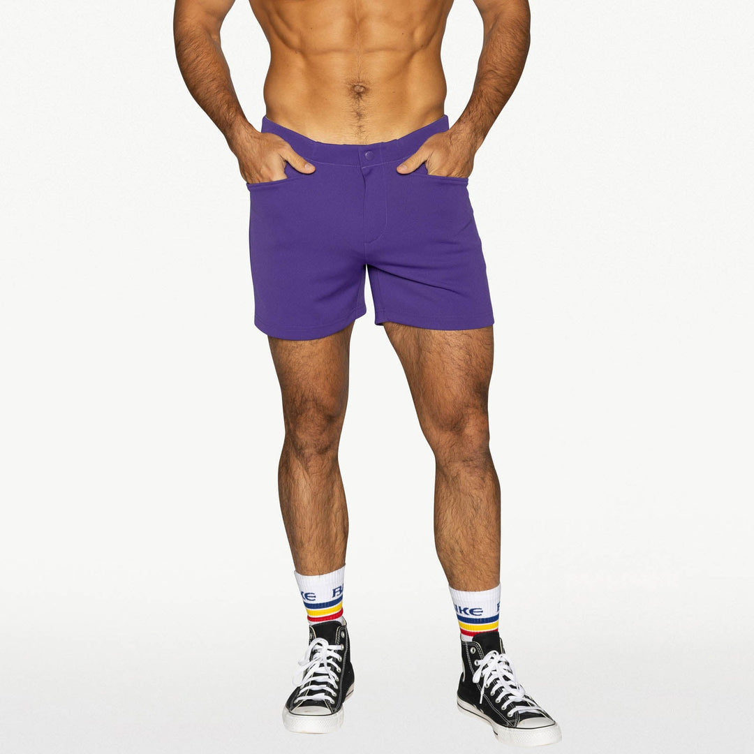 BIKE Athletic Coaches Short 5 inch in purple – snap-button retro athletic heritage short