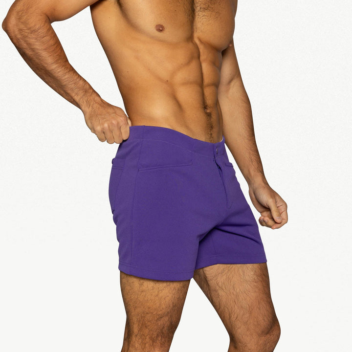 BIKE Athletic Coaches Short 5 inch in purple – snap-button retro athletic heritage short