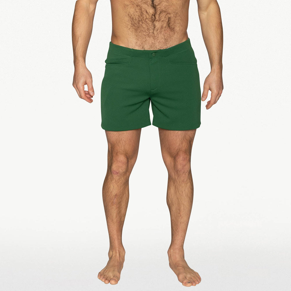 BIKE Athletic Coaches Short 5 inch in green – snap-button retro athletic heritage short