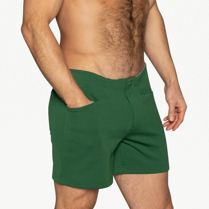 BIKE Athletic Coaches Short 5 inch in green – snap-button retro athletic heritage short