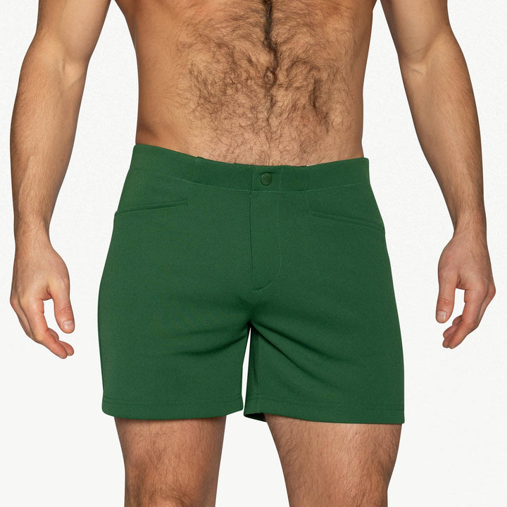 BIKE Athletic Coaches Short 5 inch in green – snap-button retro athletic heritage short