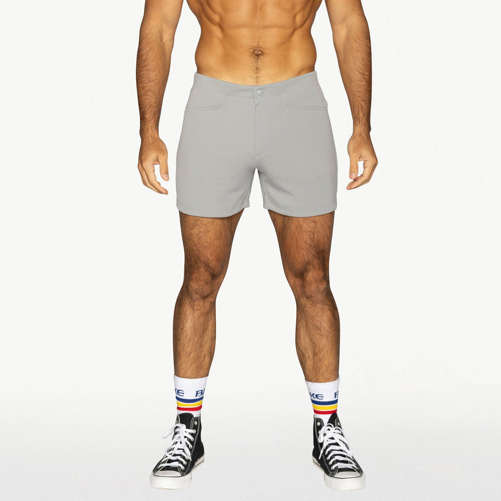BIKE Athletic Coaches Short 5 inch in gray – snap-button retro athletic heritage short