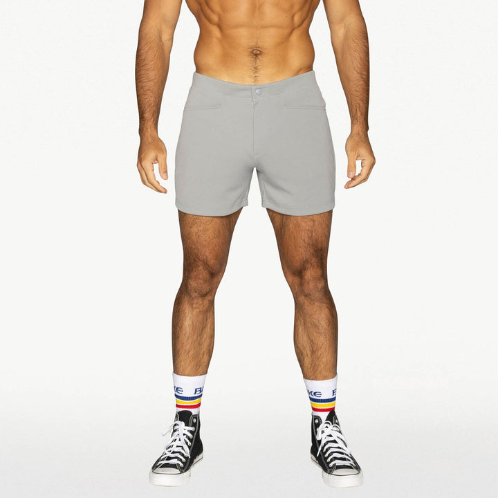 BIKE Athletic Coaches Short 5 inch in gray – snap-button retro athletic heritage short