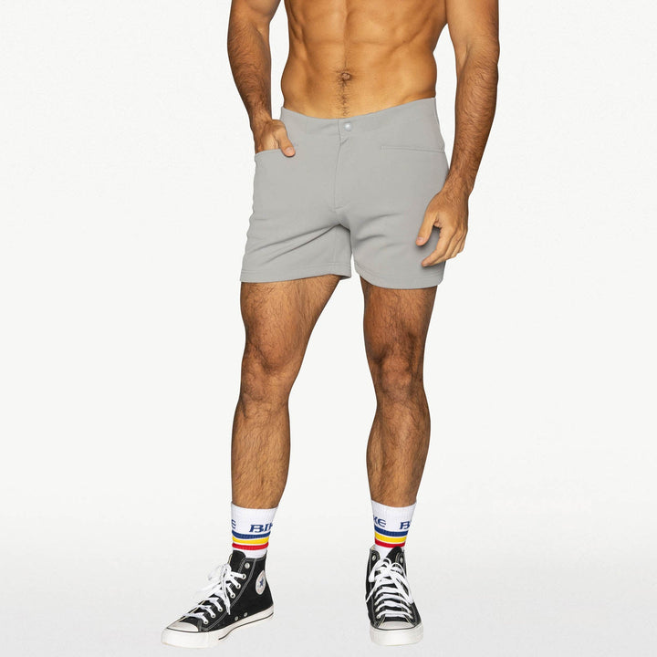 BIKE Athletic Coaches Short 5 inch in gray – snap-button retro athletic heritage short