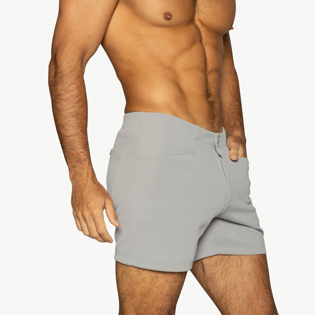 BIKE Athletic Coaches Short 5 inch in gray – snap-button retro athletic heritage short