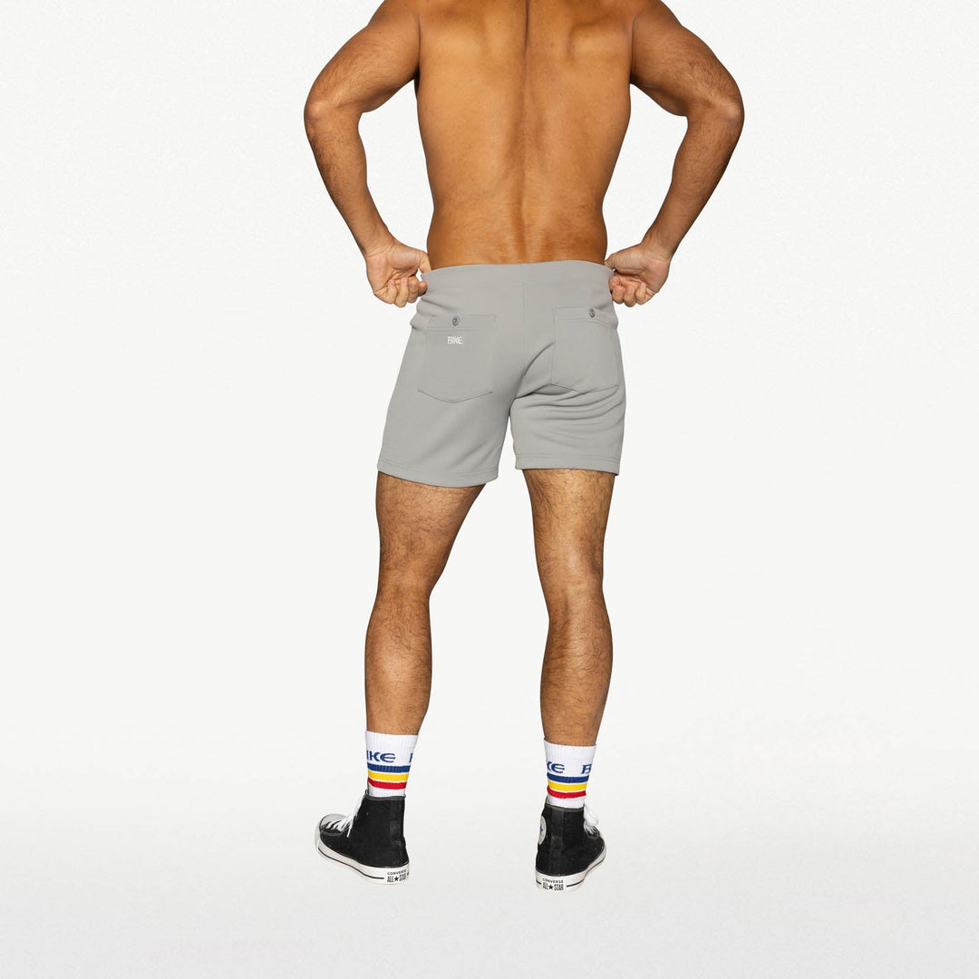 BIKE Athletic Coaches Short 5 inch in gray – snap-button retro athletic heritage short