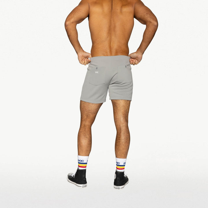 BIKE Athletic Coaches Short 5 inch in gray – snap-button retro athletic heritage short