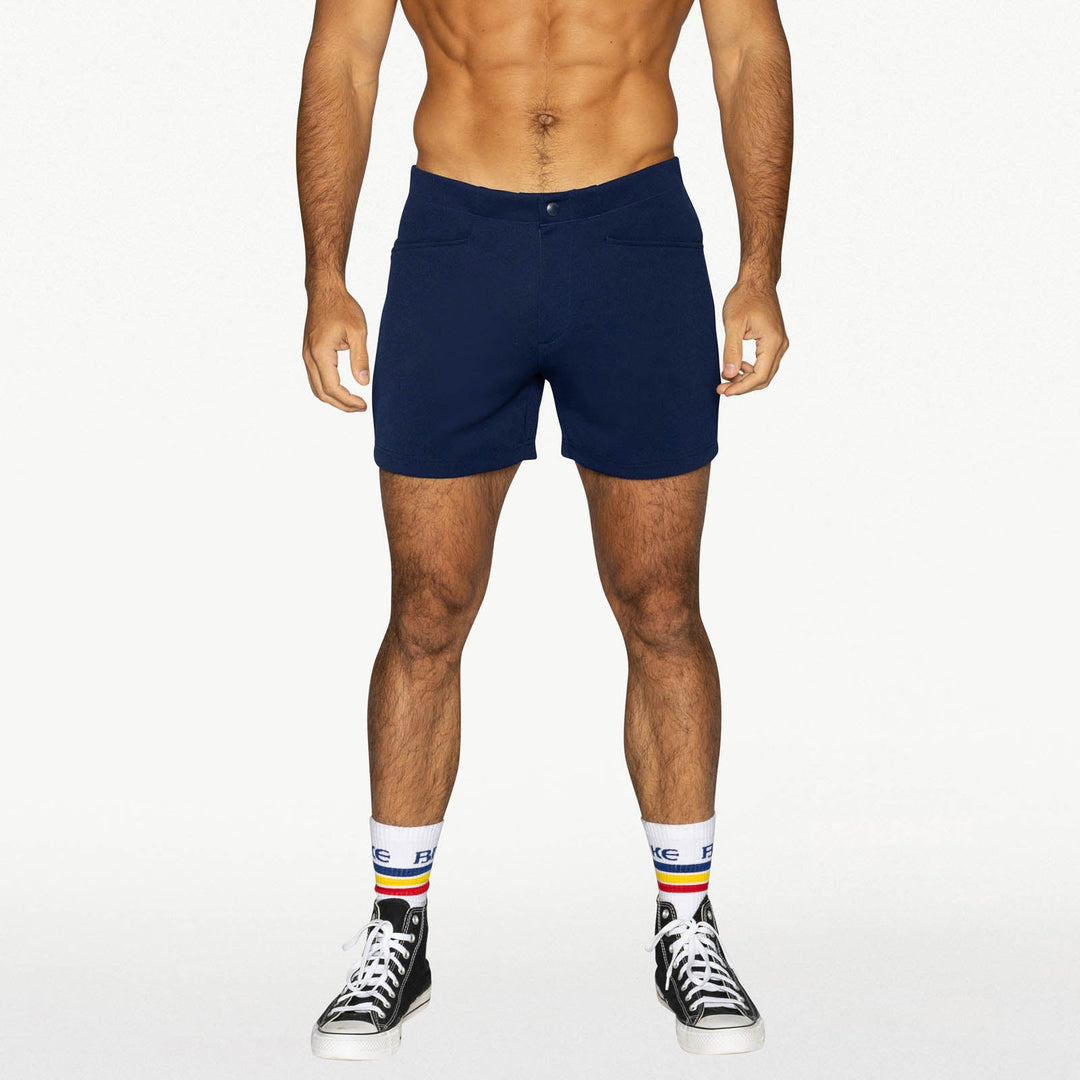 BIKE Athletic Coaches Short 5 inch in navy – snap-button retro athletic heritage short