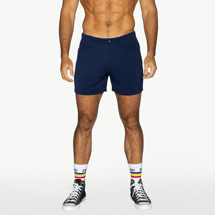 BIKE Athletic Coaches Short 5 inch in navy – snap-button retro athletic heritage short
