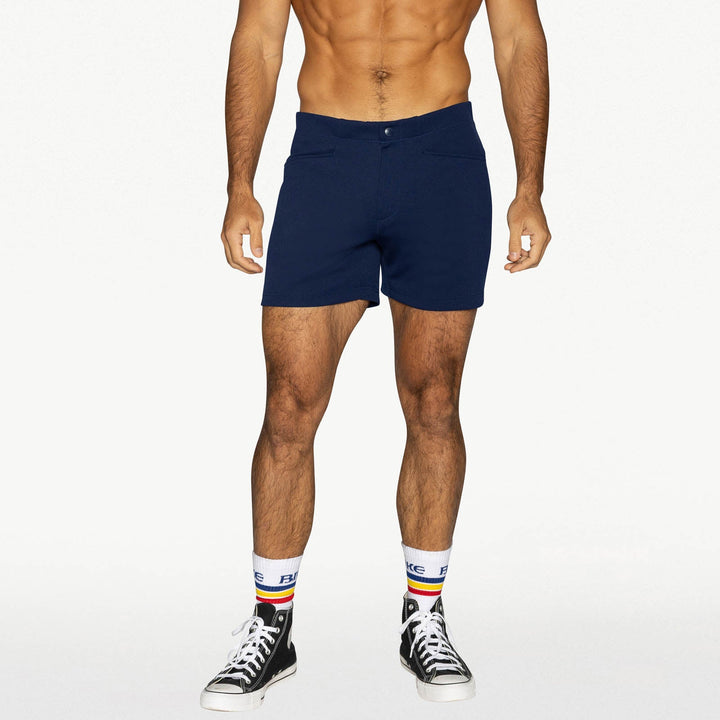 BIKE Athletic Coaches Short 5 inch in navy – snap-button retro athletic heritage short