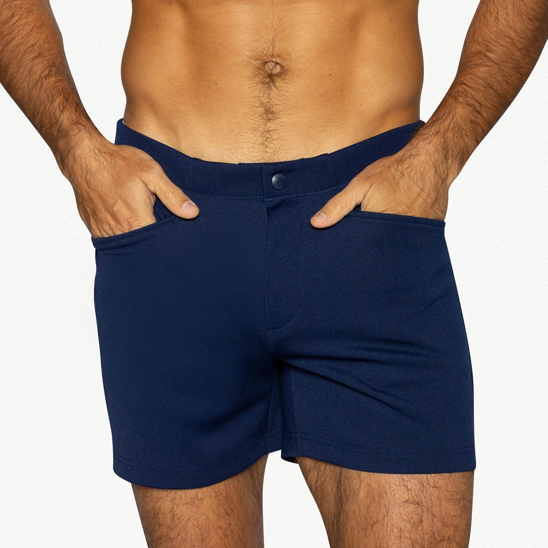 BIKE Athletic Coaches Short 5 inch in navy – snap-button retro athletic heritage short