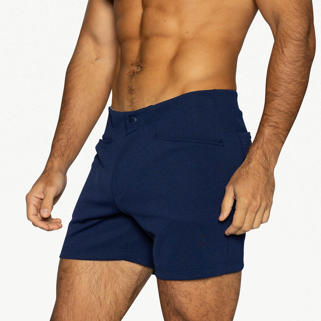 BIKE Athletic Coaches Short 5 inch in navy – snap-button retro athletic heritage short