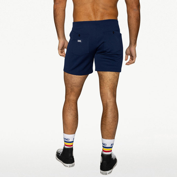 BIKE Athletic Coaches Short 5 inch in navy – snap-button retro athletic heritage short