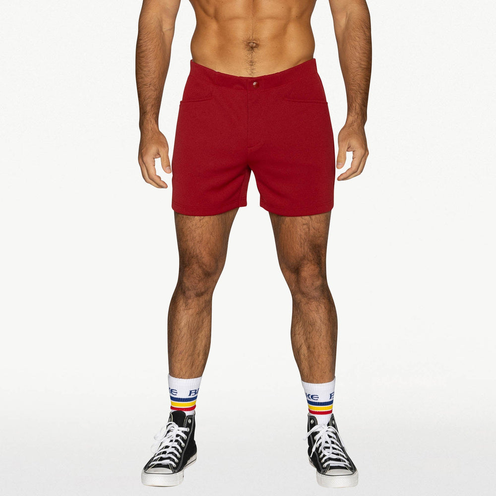 BIKE Athletic Coaches Short 5 inch in red – snap-button retro athletic heritage short