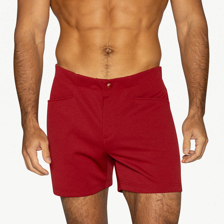 BIKE Athletic Coaches Short 5 inch in red – snap-button retro athletic heritage short