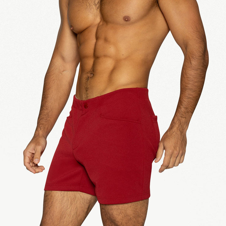 BIKE Athletic Coaches Short 5 inch in red – snap-button retro athletic heritage short