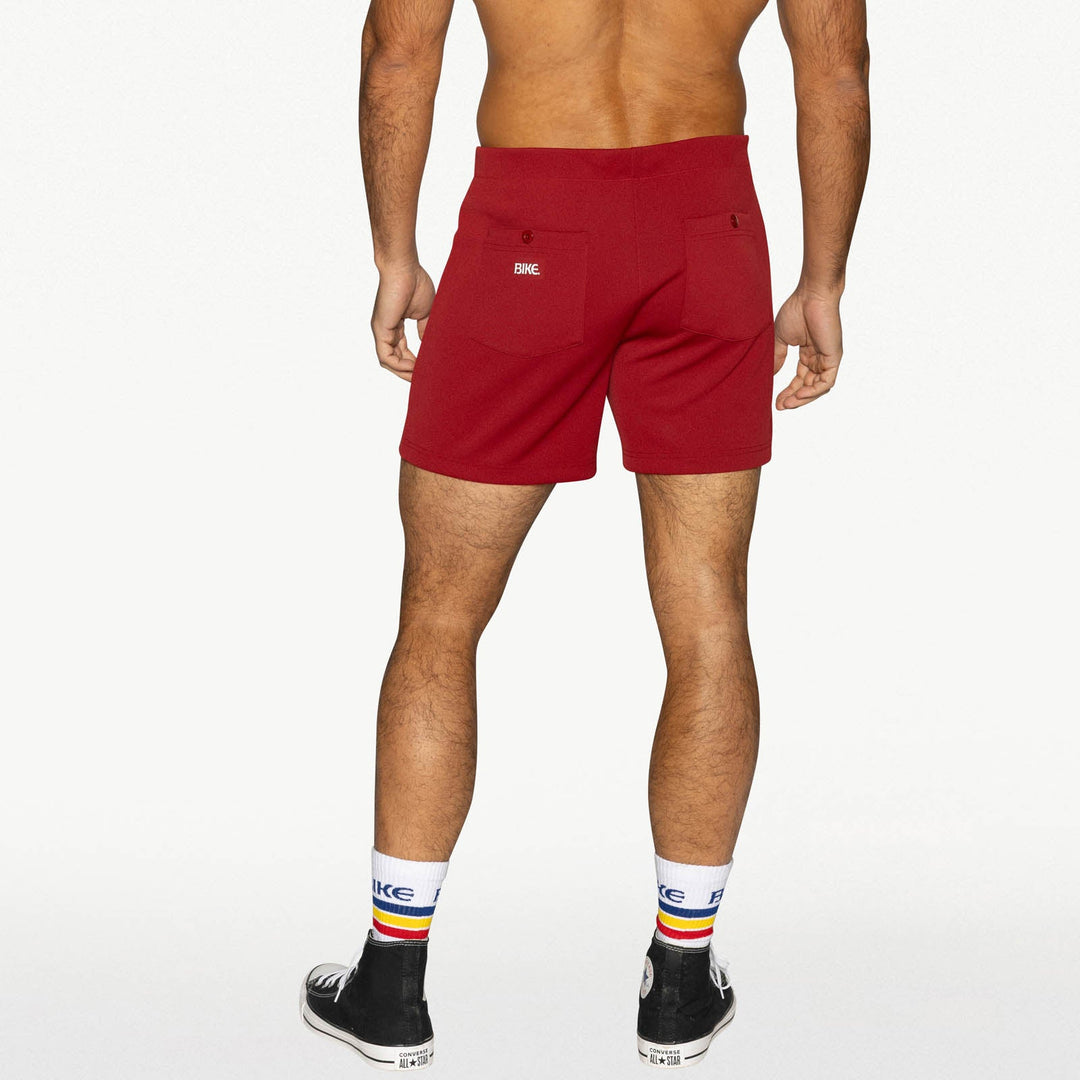 BIKE Athletic Coaches Short 5 inch in red – snap-button retro athletic heritage short
