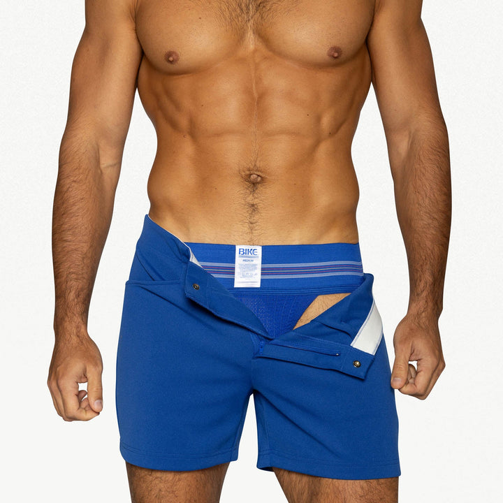 BIKE Athletic Coaches Short 5 inch in royal blue – snap-button retro athletic heritage short