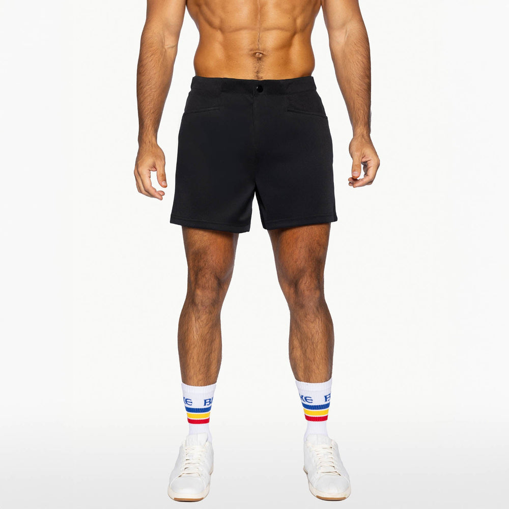 BIKE Athletic Coaches Short 5 inch in black – snap-button retro athletic heritage short