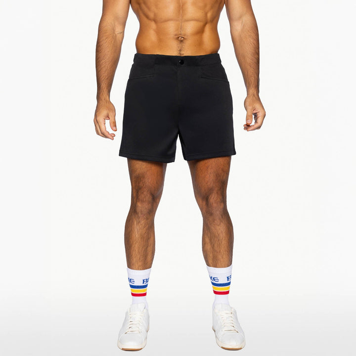 BIKE Athletic Coaches Short 5 inch in black – snap-button retro athletic heritage short
