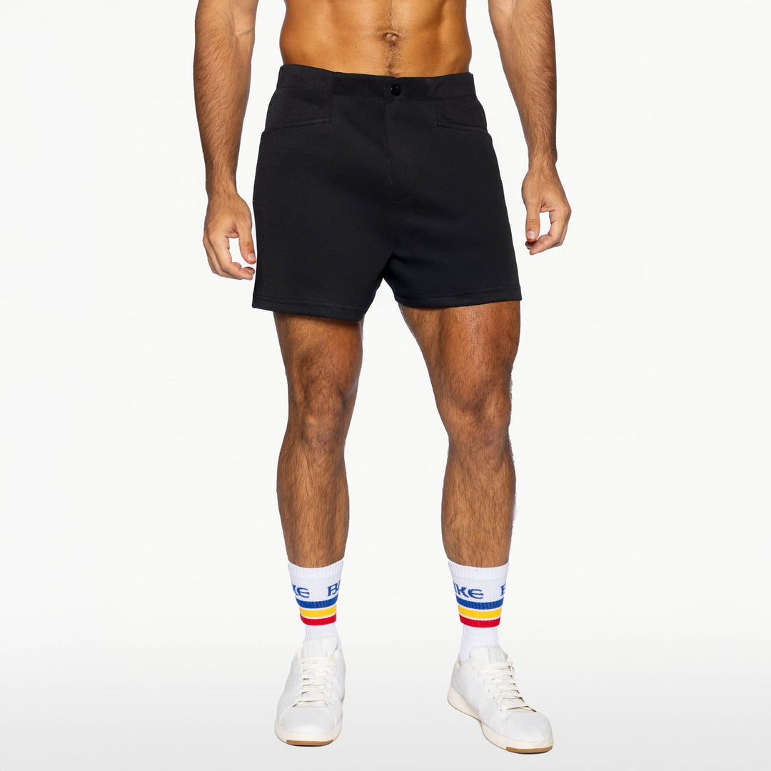 BIKE Athletic Coaches Short 5 inch in black – snap-button retro athletic heritage short