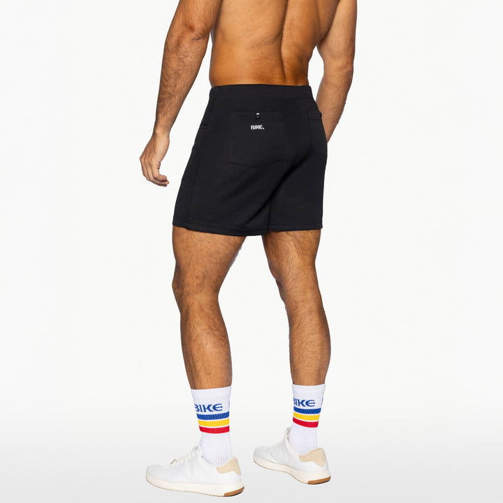 BIKE Athletic Coaches Short 5 inch in black – snap-button retro athletic heritage short