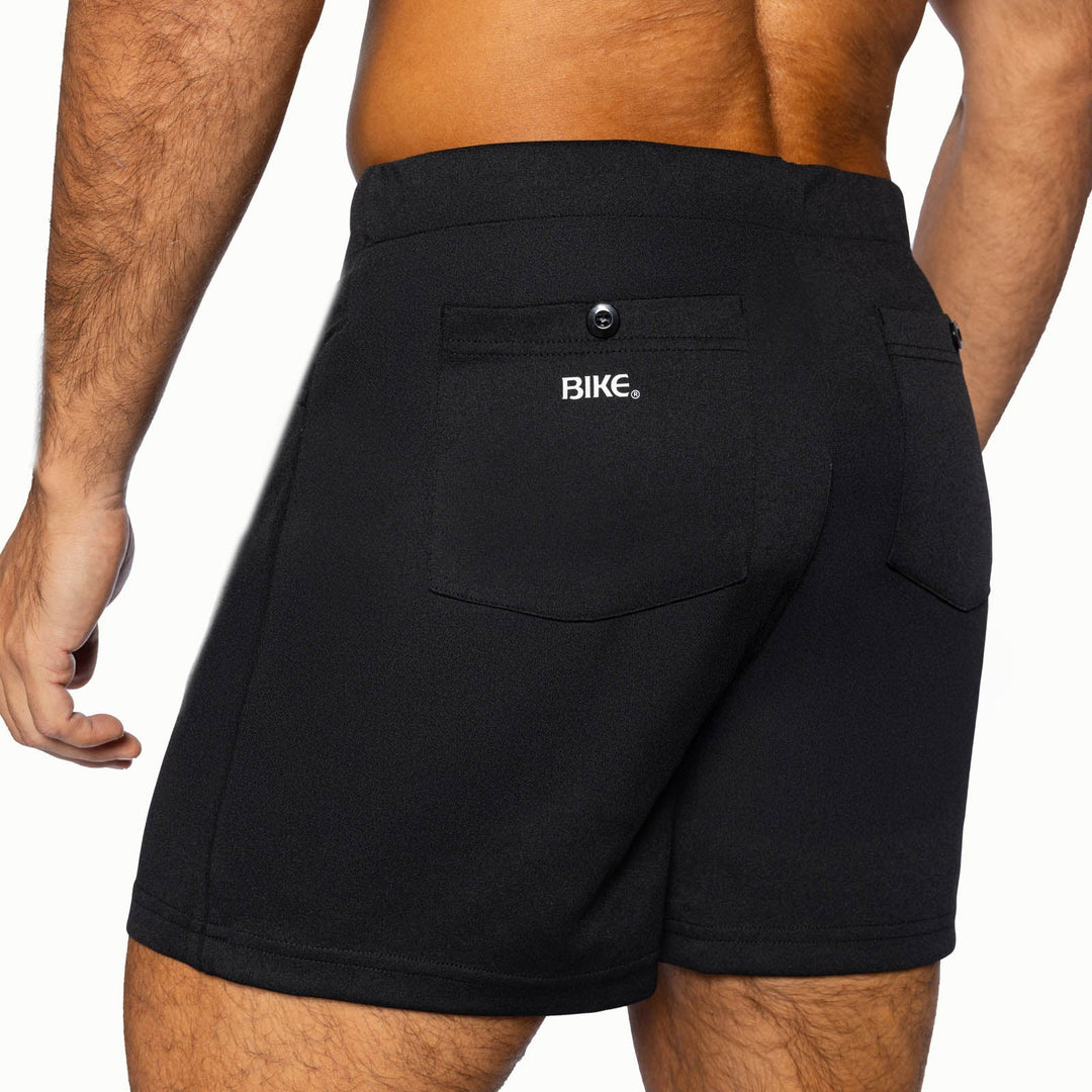 BIKE Athletic Coaches Short 5 inch in black – snap-button retro athletic heritage short
