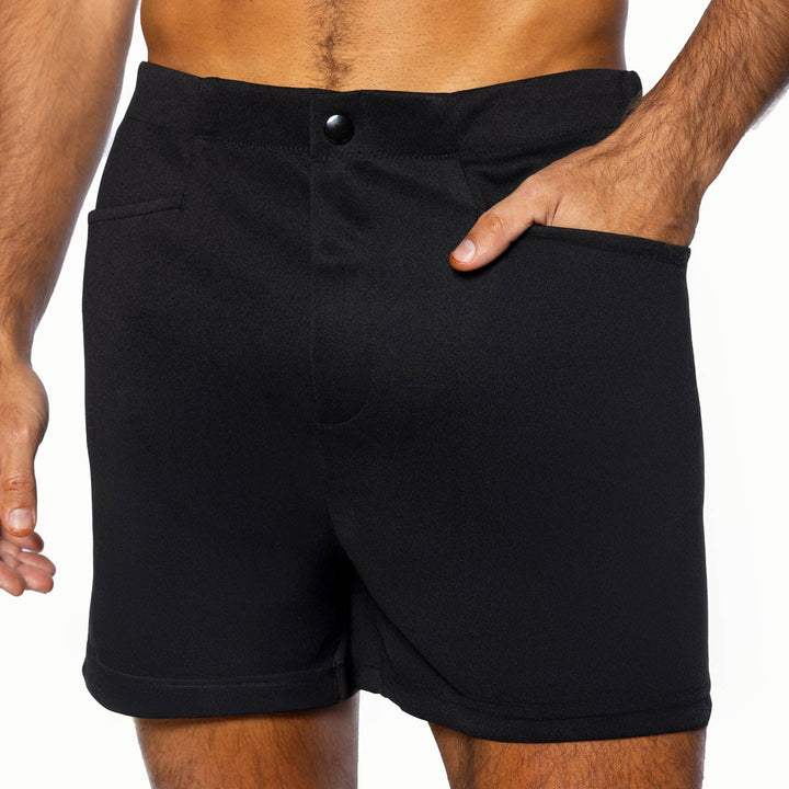 BIKE Athletic Coaches Short 5 inch in black – snap-button retro athletic heritage short