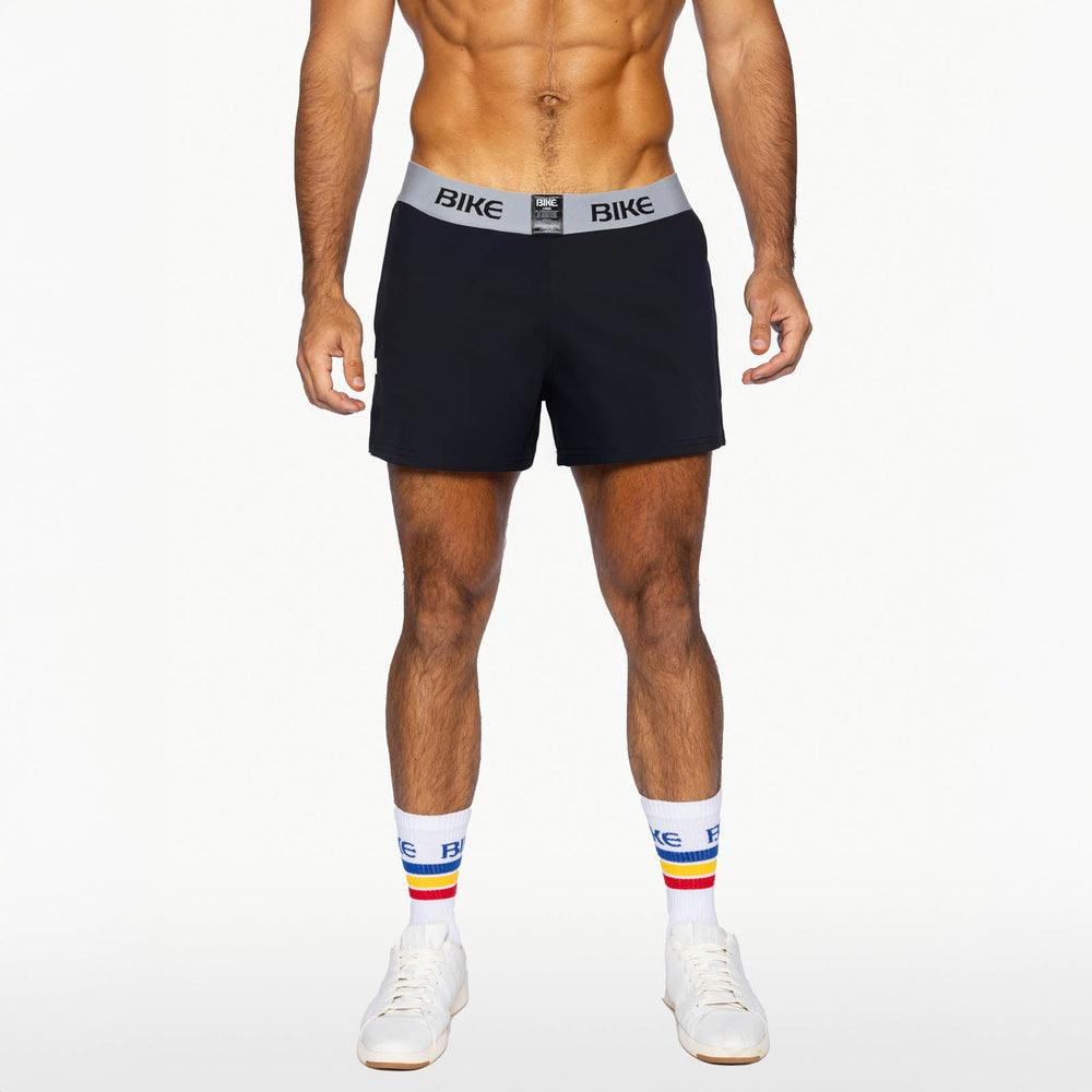 BIKE Athletic Jock Short in black – built-in jockstrap 4-way stretch performance short