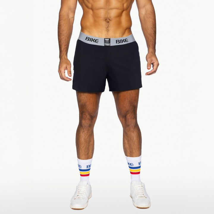 BIKE Athletic Jock Short in black – built-in jockstrap 4-way stretch performance short
