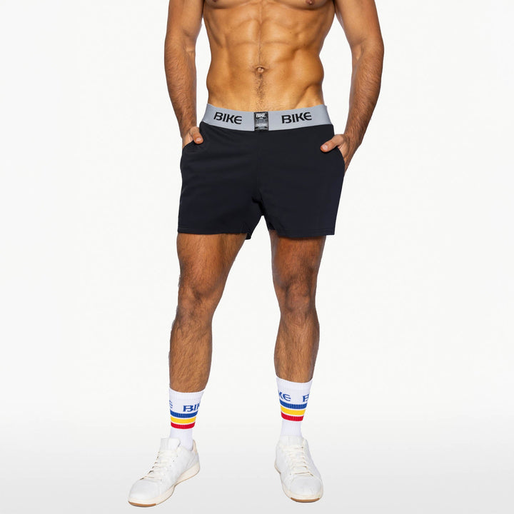 BIKE Athletic Jock Short in black – built-in jockstrap 4-way stretch performance short